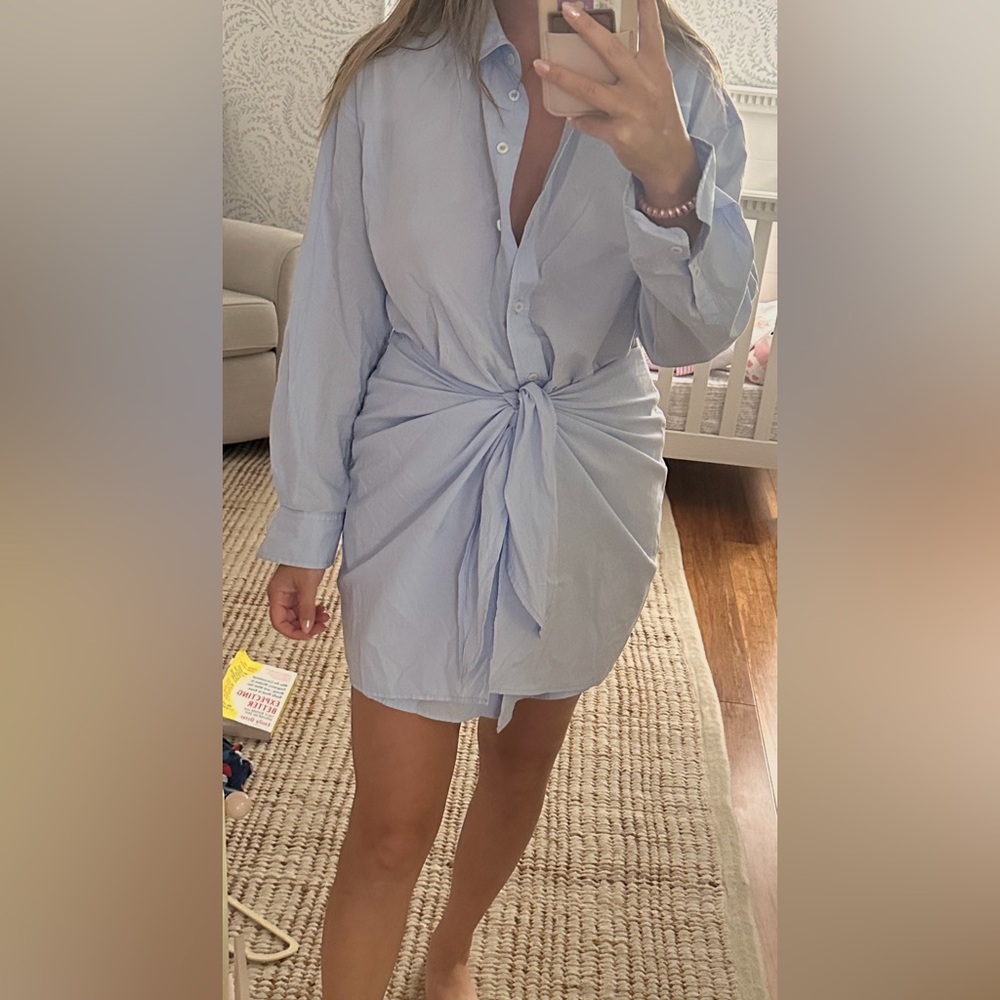 Target Blue Long Sleeve Tie Front Dress with Dress Shirt Collar